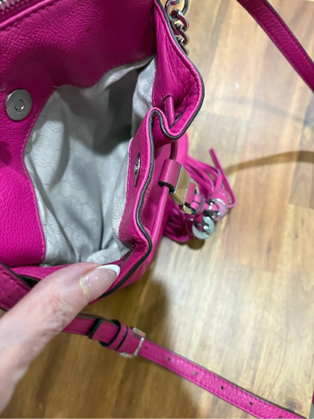 Michael Kors Hot Pink Pebbled Leather Crossbody with Tassel & Wallet